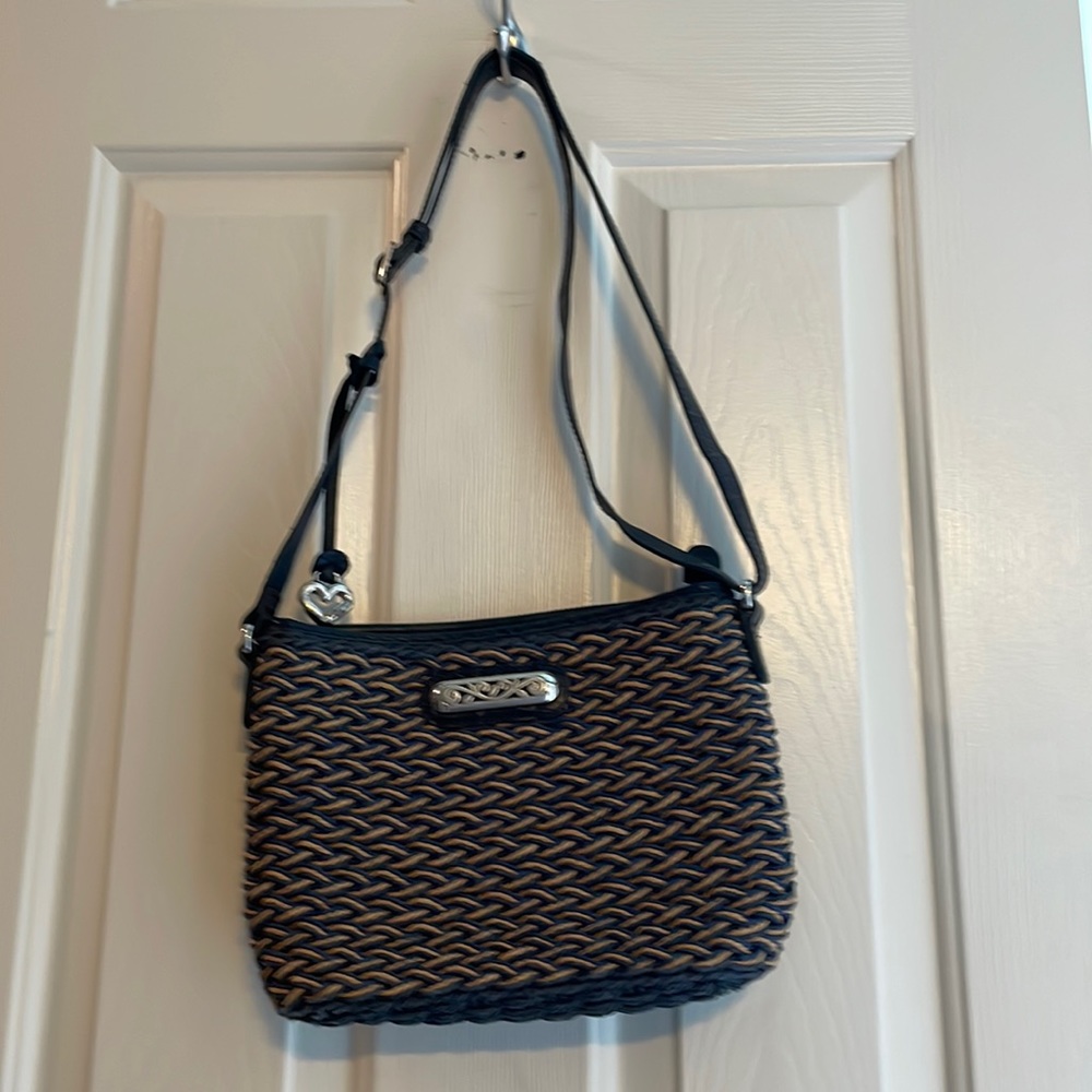 Brighton Tan/Navy Straw Shoulder Bag